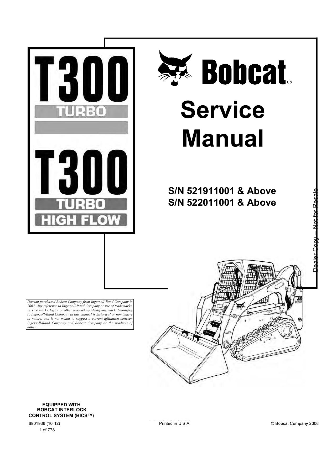 T300 Compact Track Loader Service Manual Bobcat